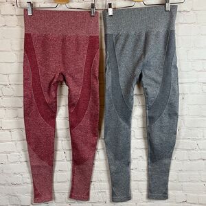 RUNNING GIRL set of 2 gray pink knit stretch leggings pants athletic S NWOT